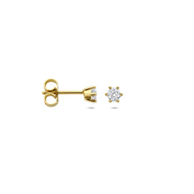 Afbeelding in Gallery-weergave laden, tijdloze diamanten oorknopjes met lab grown diamant à 0.125 crt per stuk in 6 poot chaton | 14 krt geel goud