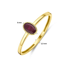 Afbeelding in Gallery-weergave laden, echt gouden ring met kleine ovale bordeaux rode robijn | 14 krt geel goud