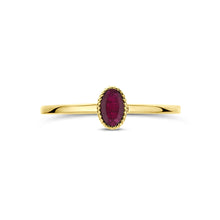 Afbeelding in Gallery-weergave laden, echt gouden ring met kleine ovale bordeaux rode robijn | 14 krt geel goud