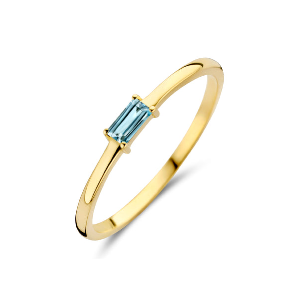echt geel gouden ring met blauwe aquamarijn | 14 krt geel goud
