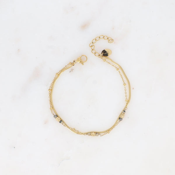 fijn goudkleurig 2 in 1 armbandje met fijne mineralen | stainless steel