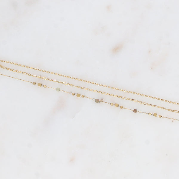 fijn goudkleurig 3 in 1 armbandje met tourmalijn | stainless steel