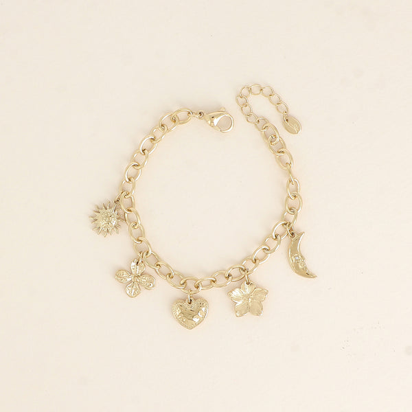 goudkleurige gekleurde en gouden bedels armband l stainless steel