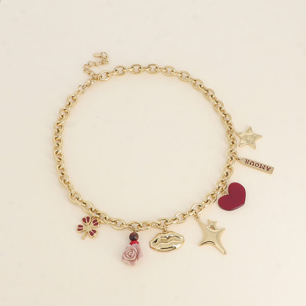 goudkleurig schakel collier met statement bedels 💗 | stainless steel