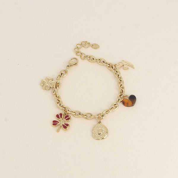 goudkleurige gekleurde en gouden bedels armband l stainless steel