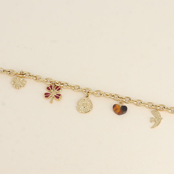 goudkleurige gekleurde en gouden bedels armband l stainless steel