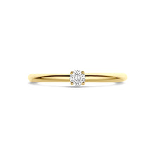 Afbeelding in Gallery-weergave laden, 14 krt geel gouden gladde ring met diamant 0.10 crt in 4 poot chaton