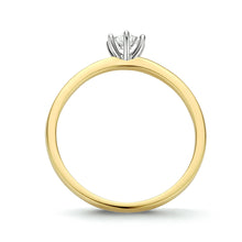 Afbeelding in Gallery-weergave laden, geel gouden ring met diamant 0.20 crt gezet in wit gouden 6 poot chaton