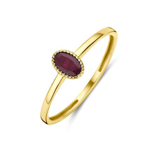Afbeelding in Gallery-weergave laden, echt gouden ring met kleine ovale bordeaux rode robijn | 14 krt geel goud