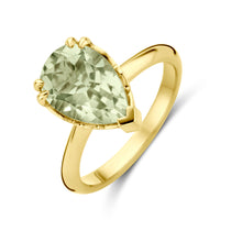 Afbeelding in Gallery-weergave laden, echt gouden ring met grote druppelvormige groene amethist | 14 krt