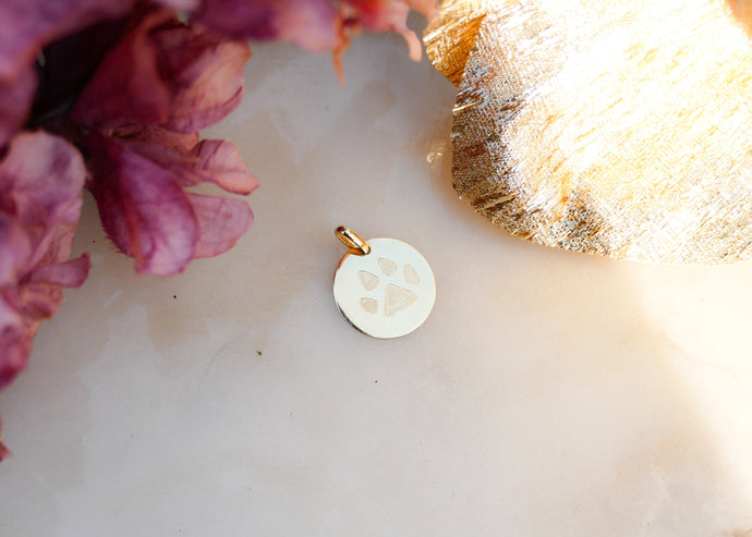 De afdruk van hun hond in een echt gouden plaatje