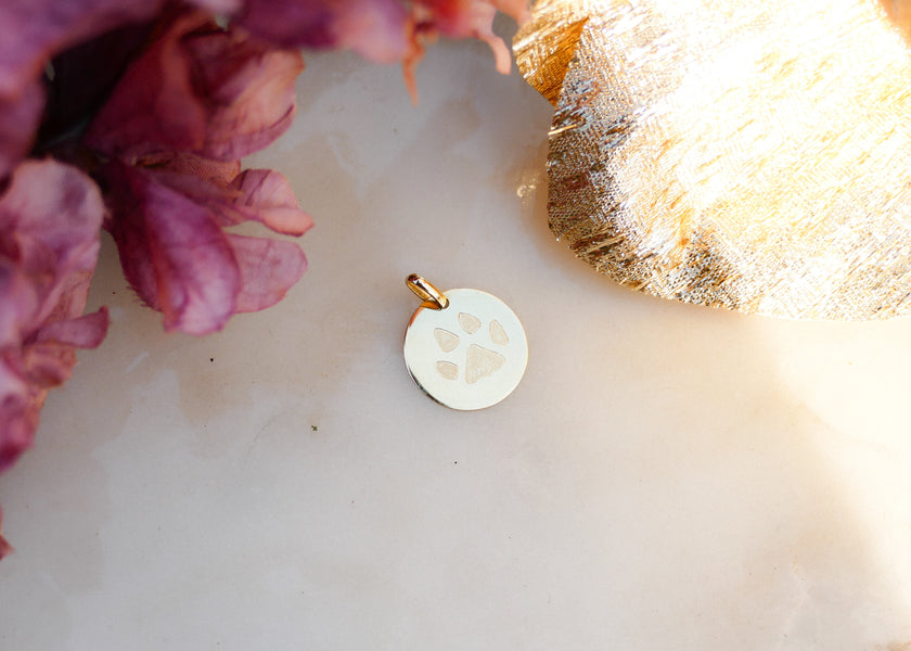 De afdruk van hun hond in een echt gouden plaatje