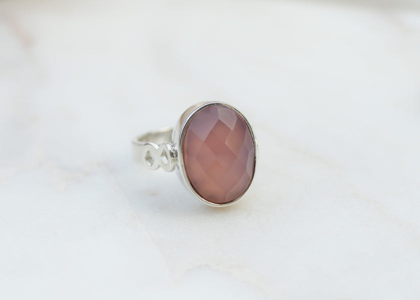 Echt zilveren as ring met rosequarts