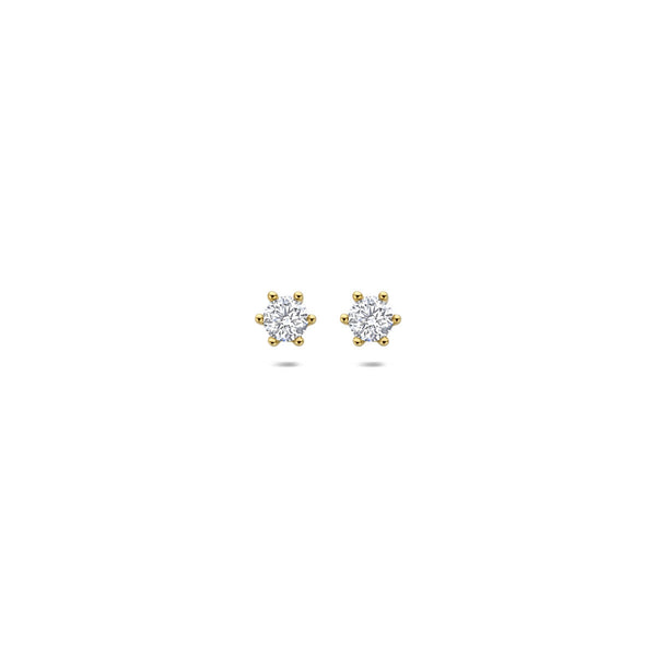 tijdloze diamanten oorknopjes met lab grown diamant à 0.125 crt per stuk in 6 poot chaton | 14 krt geel goud