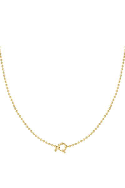 goudkleurig half lang bolletjes collier met groot slot | 60 cm