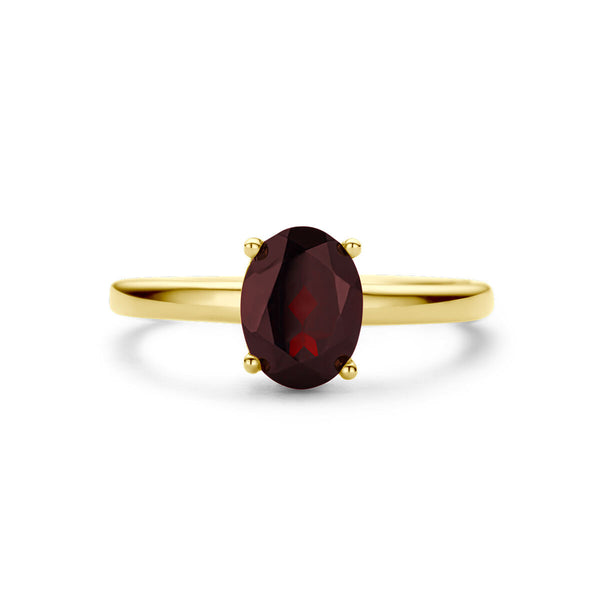 echt gouden ring met ovale bordeaux rode granaat | 14 krt geel goud