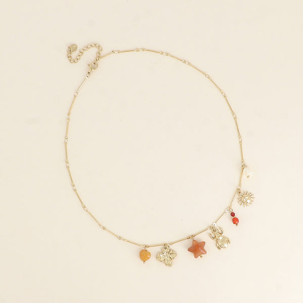 goudkleurig schakel collier met bedels stainless steel