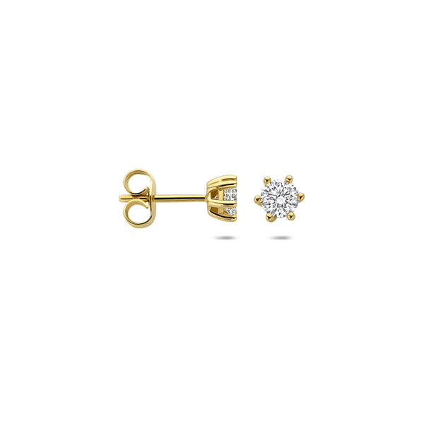 tijdloze diamanten oorknopjes met lab grown diamant in 6 poot chaton | 14 krt geel goud