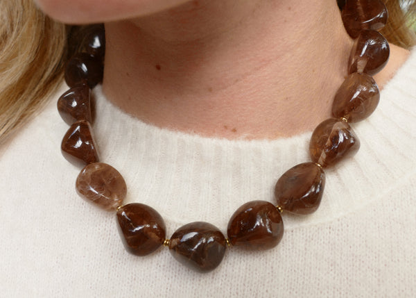 statement collier van grote bruine kralen