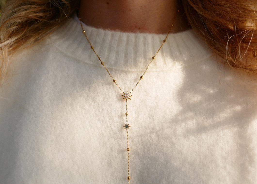 fijn goudkleurig Y collier stainless steel