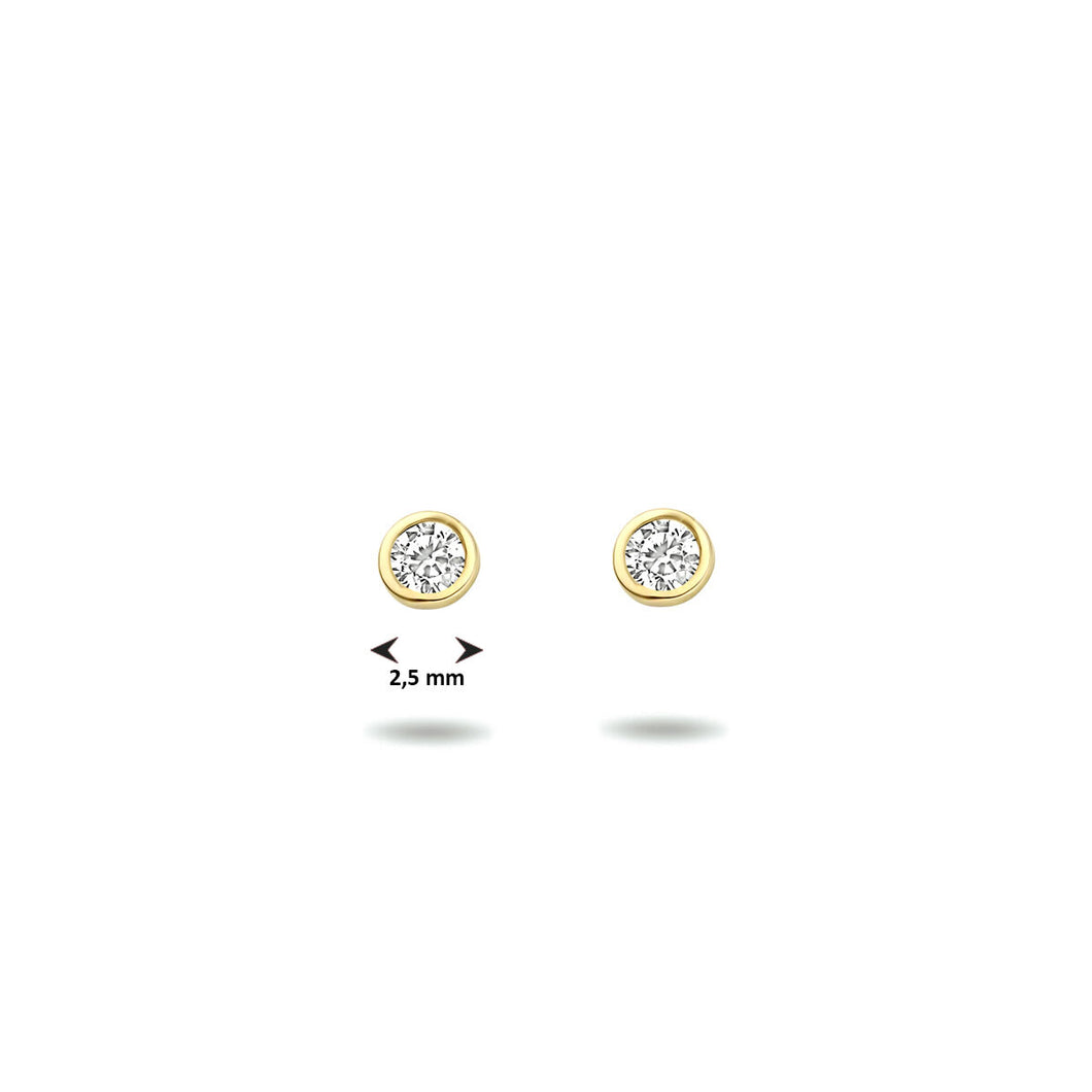 gouden oorknopjes met mini zirkonia stenen a 2.5 mm | 14 krt