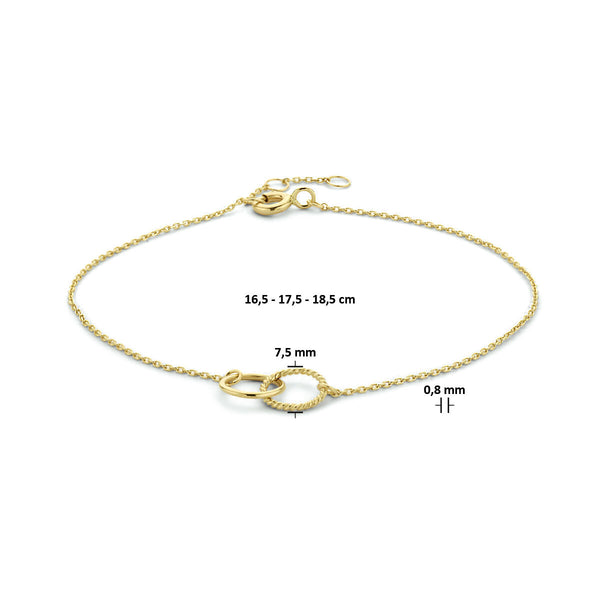 fijn echt gouden armband met open cirkels in elkaar van 14 karaat geel goud
