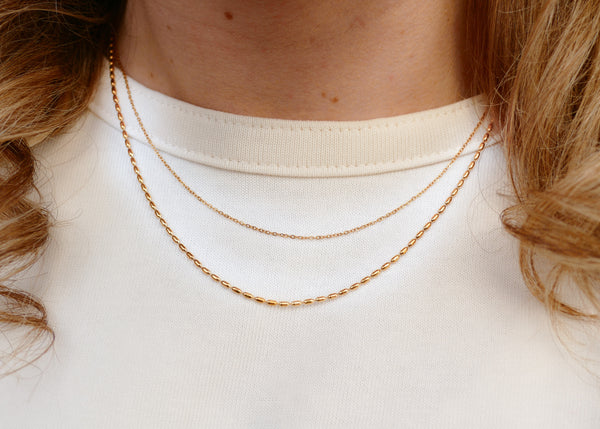 fijn dubbel collier met ovale bolletjes van stainless steel