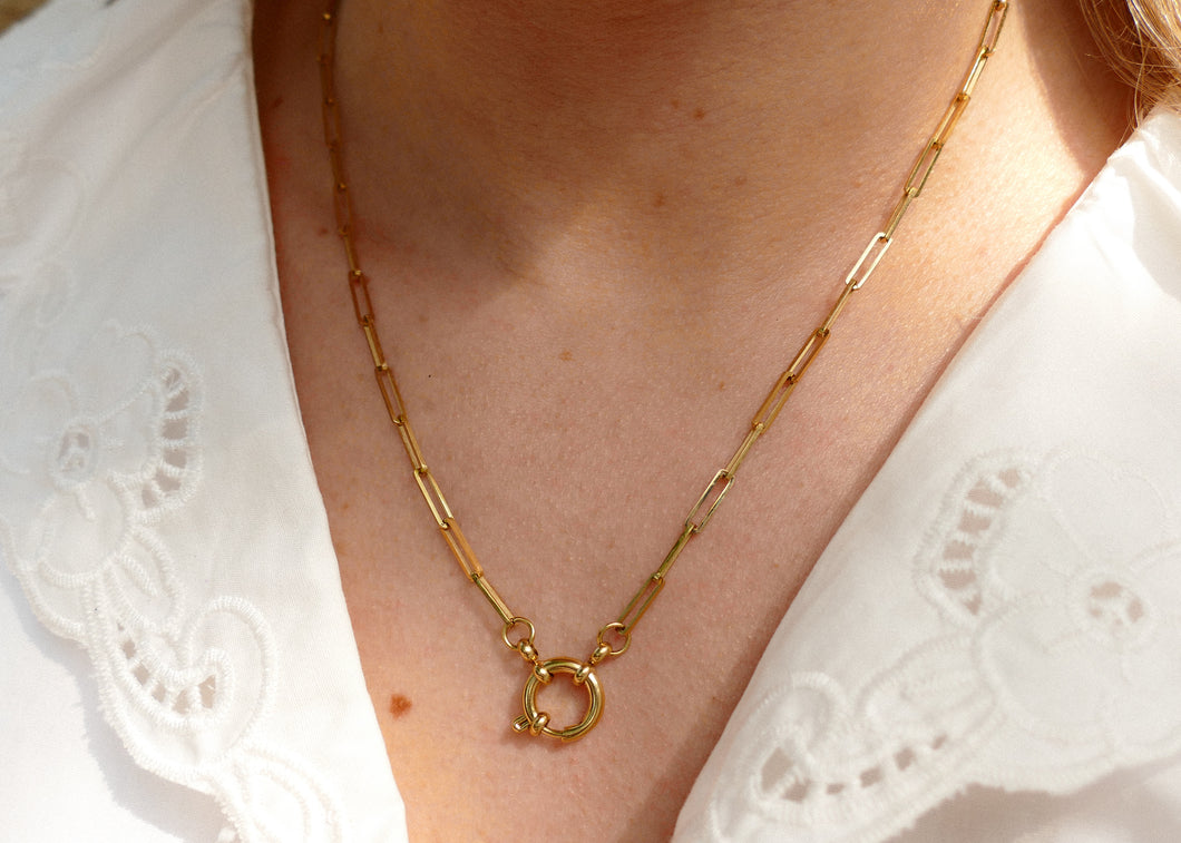 goudkleurig grof schakel collier met slot | stainless steel