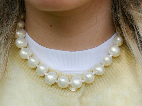 collier van witte grote parels met stainless steel slot