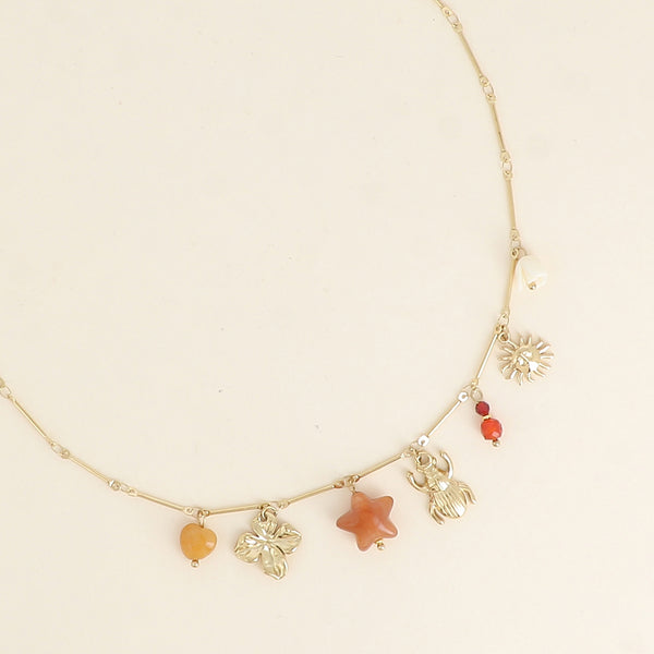 goudkleurig schakel collier met bedels stainless steel