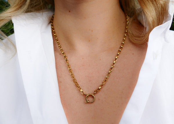 goudkleurig schakelcollier met groot slot stainless steel