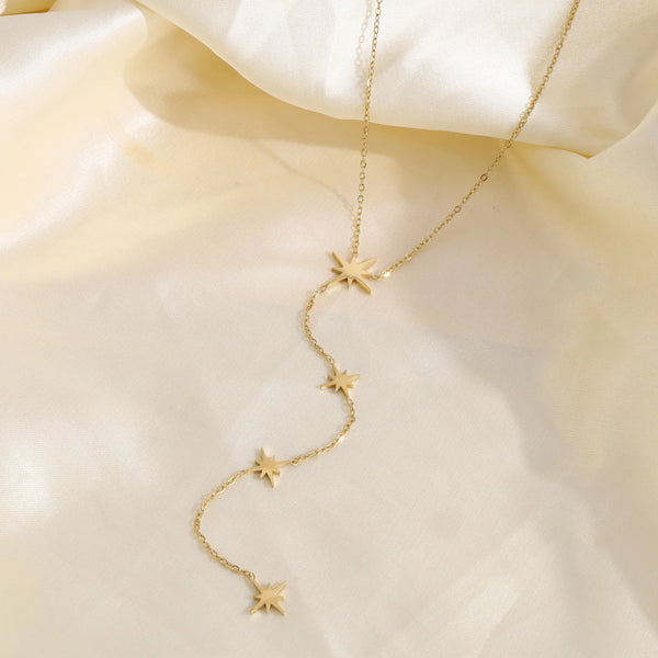 fijn goudkleurig Y collier stainless steel met sterren