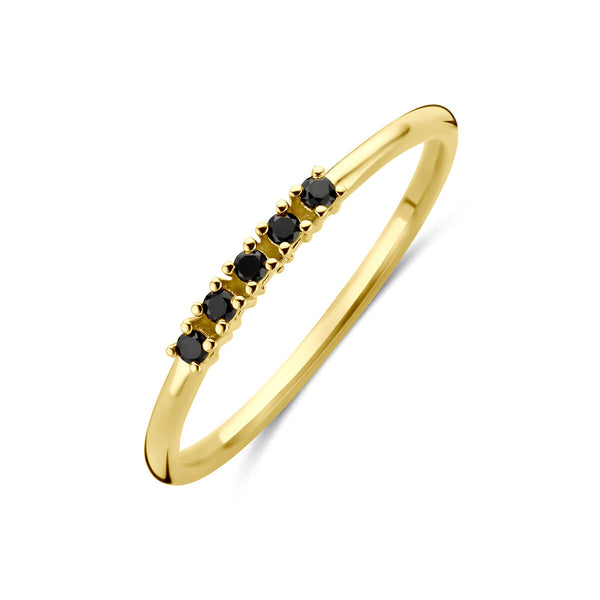 echt gouden ring met zwarte diamant | 14 krt geel goud
