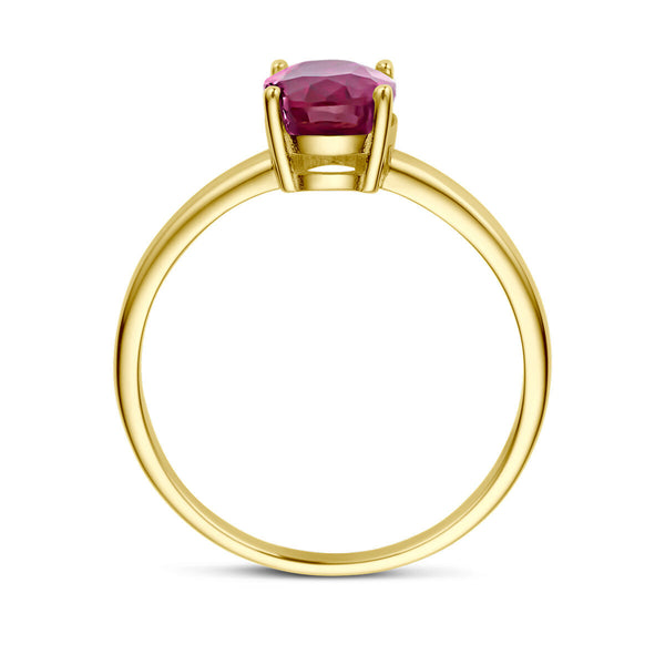 echt gouden ring met ovale robijn | 14 krt geel goud