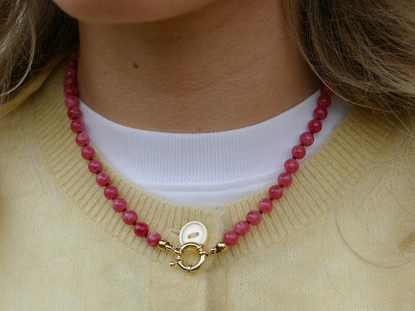 handgemaakt snoep roze mineralen collier met groot slot