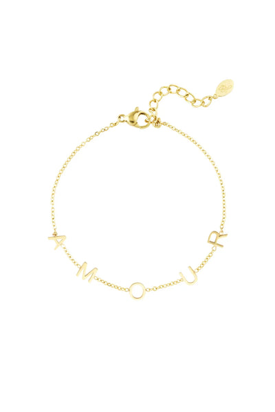 fijn goudkleurig armbandje met AMOUR | stainless steel