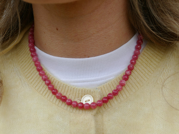 handgemaakt snoep roze mineralen collier met groot slot