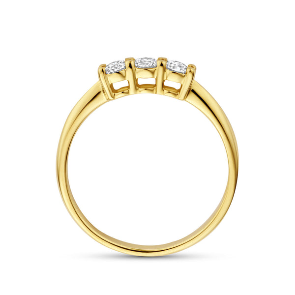 echt gouden ring met 3 lab grown diamanten in chaton zetting | 14 krt geel goud