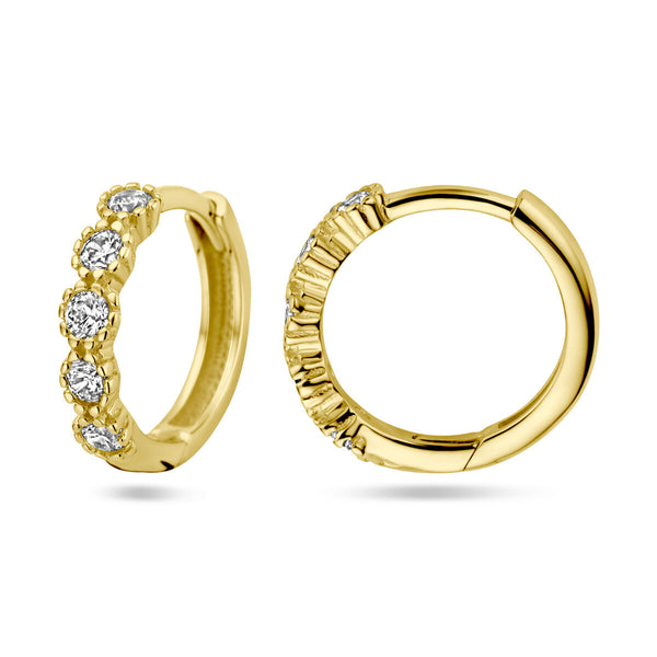 geel gouden oorringen met zirkonia steentjes 13 mm diameter | 14 krt geel goud