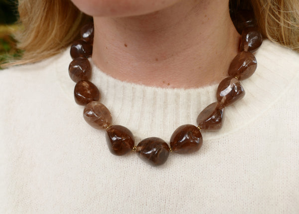 statement collier van grote bruine kralen