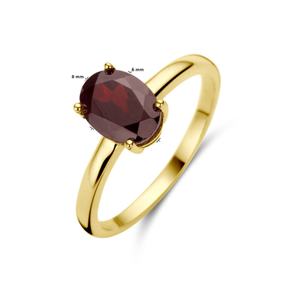echt gouden ring met ovale bordeaux rode granaat | 14 krt geel goud