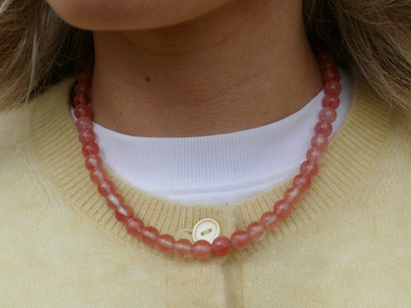 handgemaakt snoep roze mineralen collier met groot slot