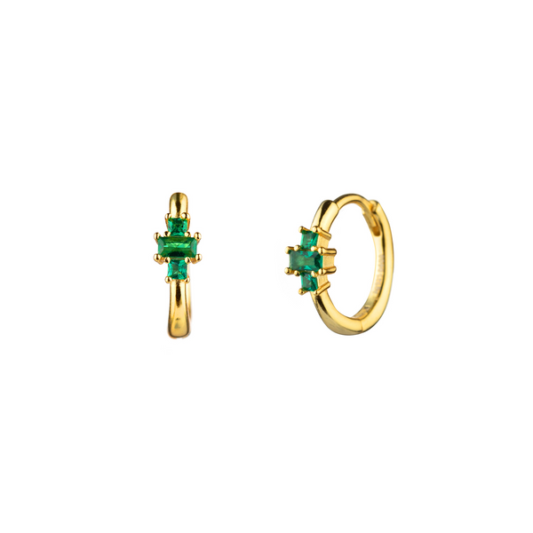 verguld gouden oorringen met witte kleurige steentjes en smaragd groen steentje | echt zilver 13 mm