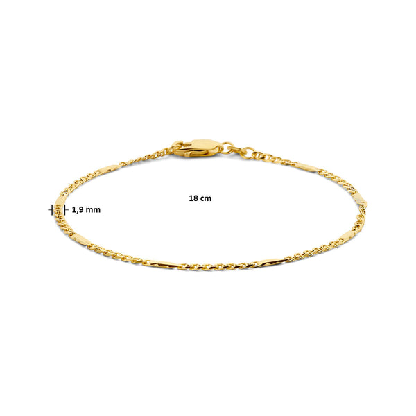 gouden valkenoog schakel armbandje met tussenstukjes | 14 karaat