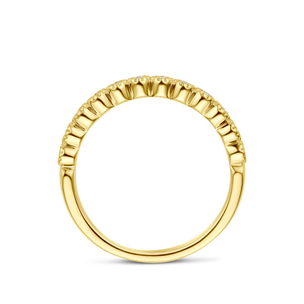 echt gouden ring met natuurlijke diamanten in bewerkte zetting | 14 krt geel goud