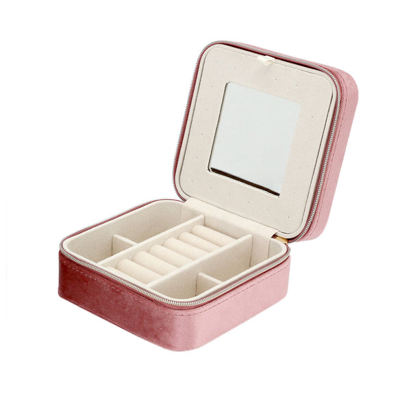 kleine zacht roze velvet sieradenbox