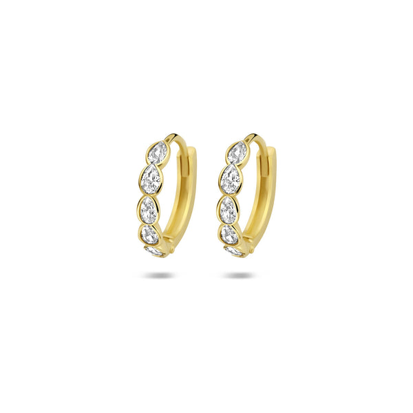 geel gouden oorringen met ovale zirkoniastenen 13 mm