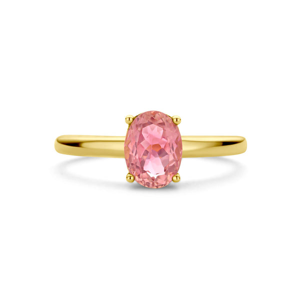 echt gouden ring met ovale zacht roze toermalijn | 14 krt geel goud