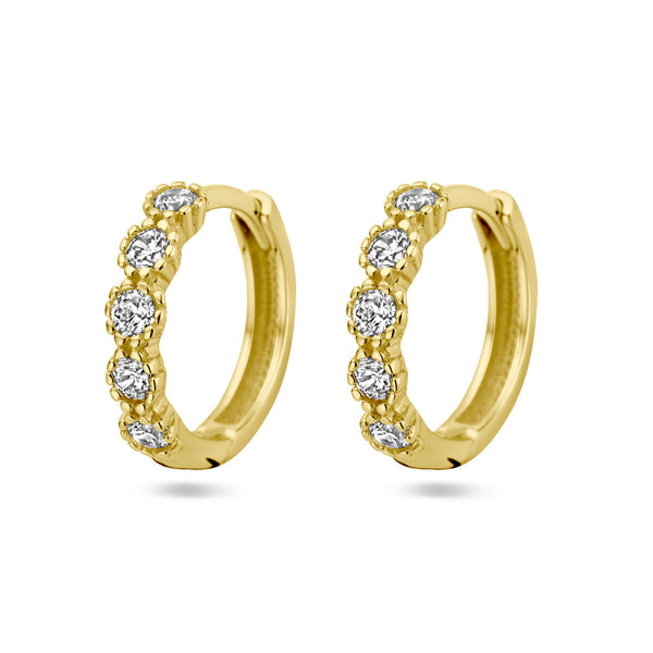 geel gouden oorringen met zirkonia steentjes 13 mm diameter | 14 krt geel goud
