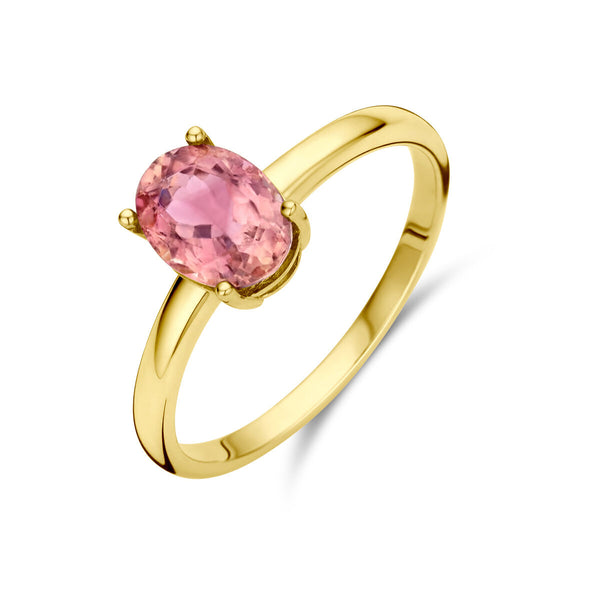 echt gouden ring met ovale zacht roze toermalijn | 14 krt geel goud